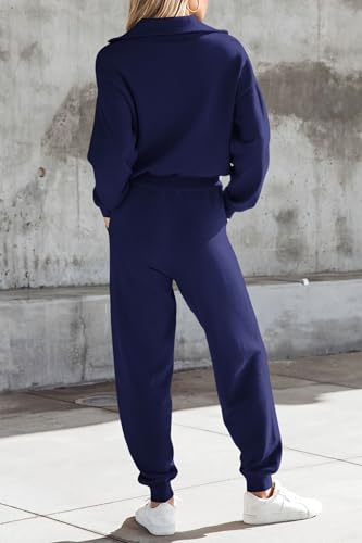 Image of PRETTYGARDEN Women's 2 Piece Sweater Set Pullover Zip Up Sweatshirt Jogger Sweatpants Tracksuit Casual Outfit