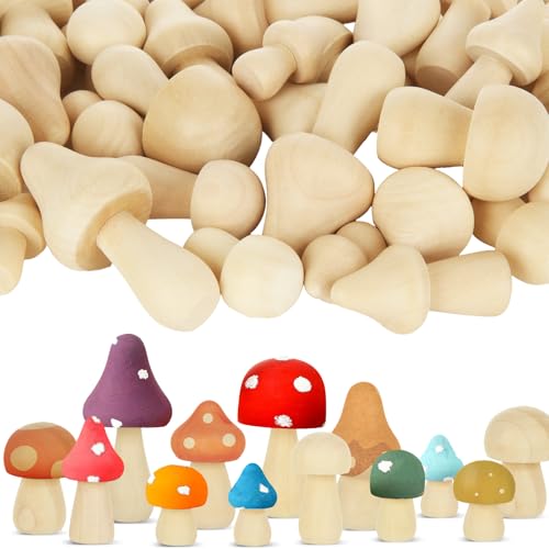 LDHHYH 100 PCS Unfinished Wooden Mushrooms 10 Size Natural Wood Mushrooms for Crafts Wooden Mini Mushroom Figurines Paint Color Ornaments for Home Desk Bookshelves Decorations Gift