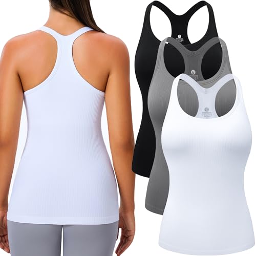 Evercute 1/2/3 Pack Workout Tank Tops for Women with Built in Bra Racerback Yoga Sleeveless Top Camisole Athletic Gym Tops