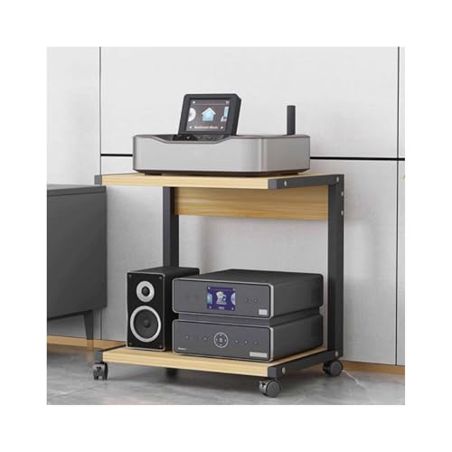 Nowoczesny 2-poziomowy stojak na media z kółkami, drewniana wieża stereo, stylowa półka audio-wideo na konsole do gier, telewizory i systemy rozrywkowe