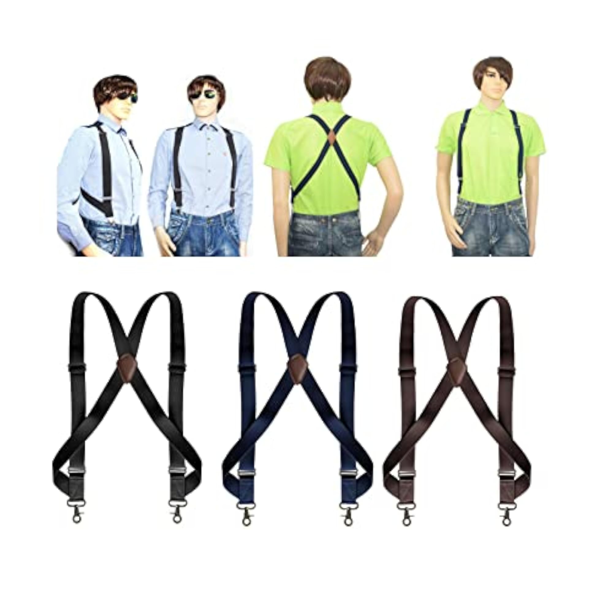 Men's Adjustable X-Shaped Elastic Suspenders, Black