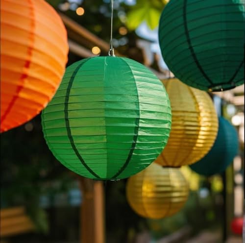 Image of Green Orange Paper Lanterns Decorative 15pcs Party Hanging Decorations for Bachelorette Wedding Birthday Baby Shower Graduation Anniversary Green orangeThemed Room Decor