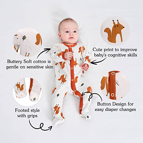 amo nenes Schlafstrampler Baby Jungen Overall 3er Pack Unisex Pyjamas Baumwolle Strampler Jumpsuits Langarm Spieler Babykleidung mit 0-7 Monate