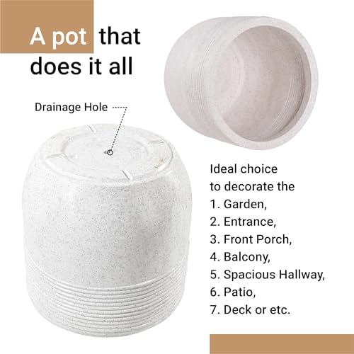 Image of Kuber Industries 2 Pcs Roto Mould German Polymer 20-Inch Extra Large Big Size Flower Pot | Indoor /Outdoor Tree Gamla Planter for Resorts, Hotels, Terrace & Garden | Marble Sunshine - White