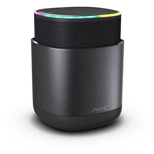 Pure DiscovR Smart Home Wireless Lautsprecher mit Alexa-Sprachsteuerung (360 Grad Sound, 15 Stunden Akku, Schnellladefunktion, Internet-Radio und speziellem Privatsphärenschutz), Schwarz