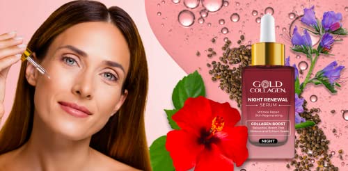 GOLD COLLAGEN Night Renewal- Face Serum, Boost of Collagen & Elastin Skincare Regenerator & Natural Substitute for Retinol - Image 4