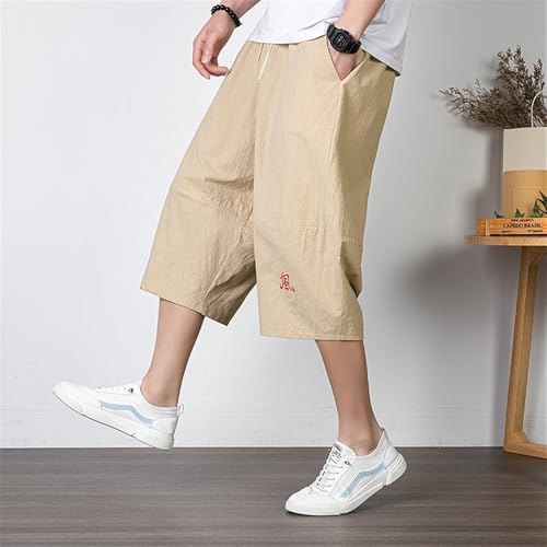 Men's Plus Size Cotton Linen Capri Pants Harem Shorts Elastic Waist Casual Beach Yoga Lounge Trousers4