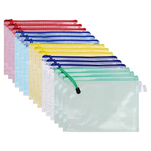 15 carpetas de plástico A5 con cierre de cremallera, bolsa de malla impermeable transparente, carpeta de documentos con cremallera de 5 colores para almacenamiento de archivos, organización de recibos