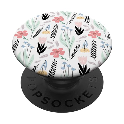 Flower Pattern On Pastel Background Cute Botanical Floral PopSockets PopGrip: Swappable Grip for Phones & Tablets PopSockets Adhesive PopGrip