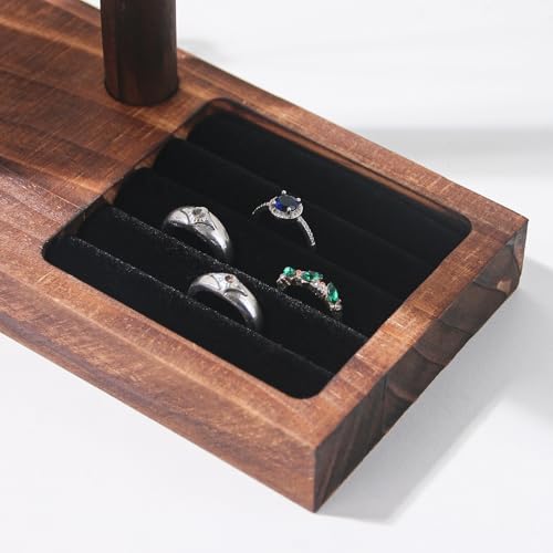 Image of ByKen Necklace Holder,Bracelet Holder,Jewelry Organizer Stand with Earrings Rings Tray,Jewelry Holder for Scrunchie Watches (Wood)