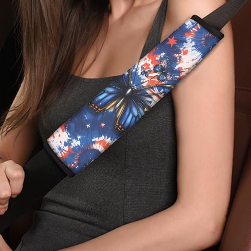 Image of AFPANQZ America Flag Butterfly Seat Belt Pads Cover Safety Seatbelt Shoulder Strap Covers Cushion Harness Pads for Car Bags Soft Comfortable Universal Fit for Truck Vans Sedans SUVs