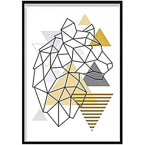 Poster geometrico scandinavo con testa di tigre che guarda a destra 50 cm di larghezza x 70 cm di altezza