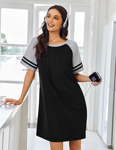 Image of Ekouaer Nightgowns for Women Color Block Sleep Shirt Short Sleeve Sleepwear
