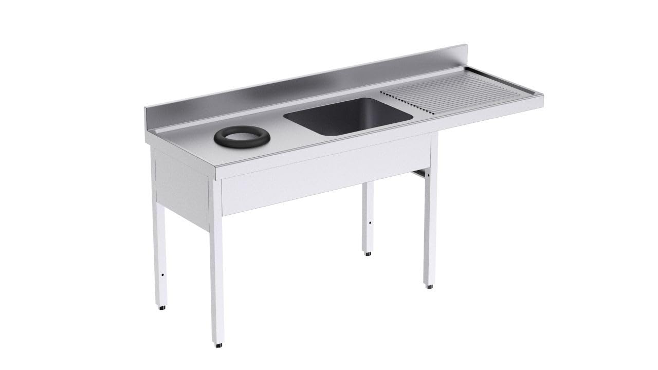 Plonge 1 Bac avec Passage pour Lave-Vaisselle, Egouttoir à Gauche et Trou Vide-Déchets - L 1800 x P 700 mm