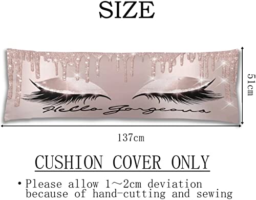 Pink Body Pillow Cover Spark Rose Gold Drips Makeup Lashes Hello Gorgeous Long Pillow Case Protector With Zipper Decorative Soft Large Pillowcase Covers Cushoned For Bed,Couch,Sofa,Home Gifts 20"X54" #TOP4