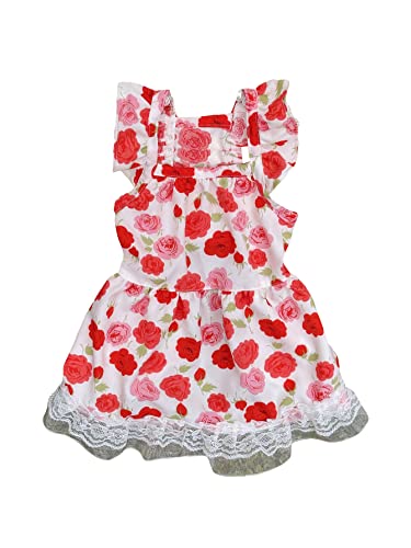 QWINEE Vestidos para cães com estampa de flores, decoração de renda, vestido de cachorro, com acabam