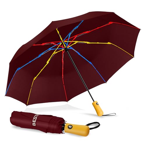 BESTKEE Paraguas resistente a las tormentas, paraguas de bolsillo con función de apertura y cierre automático, paraguas de viaje compacto a prueba de viento, ligero para mujeres y hombres