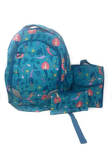 Mermaid Backpack Lunch Kit and Accessory Bag-3 Pieces Set