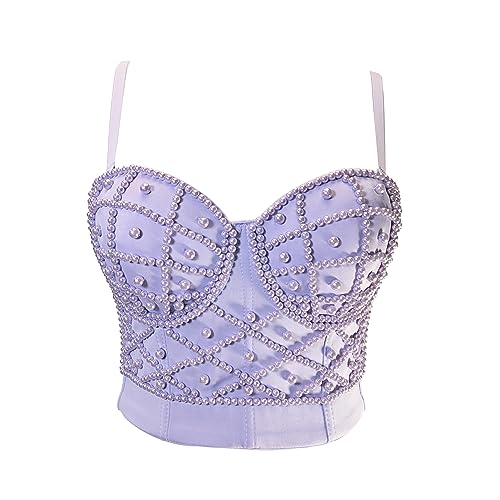 Image of VEENDEO Women's Strap Beads Bustier Corset Crop Top Club Party Bra
