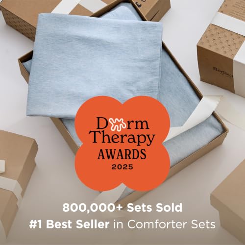 Image of Bedsure King Size Comforter Set - Light Blue Soft Bedding for All Seasons, Cationic Dyed Bed Set, 3 Pieces, 1 King Size Comforter (104 inchx90 inch) and 2 Pillow Shams (20 inchx36 inch+2 inch)