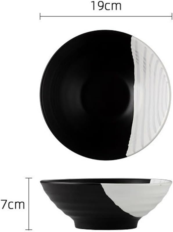Black and White Ramen Bowl Ceramic Doobie Fruit Salad Soup for Home Use