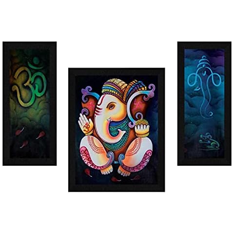 ArtX Paper God Ganesh/Ganpati Photo Frame Wall Art, Multicolor, Abstract, 13.0 X 22.0 Inches, Set of 3 Cover