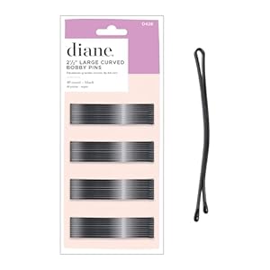 Diane 2.5” Curved Black Bobby Pins for Women, Girls, Salon, Hairdressing, Rollers, Long and Thick Hair, Large Flat Hair Pins with Ball Tips for Securing Updos, Flyaways, 40 Count