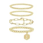 doubgood Gold Bracelets for Women, Stackable Initial Beaded Bracelet with Letter Pendant Stretch Trendy Stack Jewelry Set for Mother's Day Valentines Gifts for Her