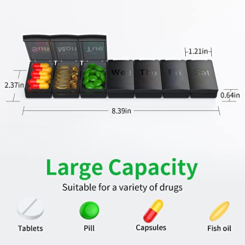 2 Pack Weekly Pill Organizer, Large Daily Vitamin Pill Box,Portable Travel Friendly 7 Day Pill Containers Medicine Holder,Handbag Outdoor Camping Small Pill Case For Supplements Fish Oil(Black+Blue) #TOP2