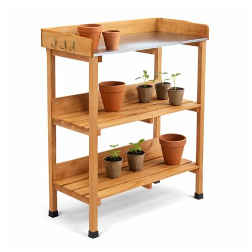 Oypla Wooden Potting Table Flower Plant Workbench Garden Greenhouse