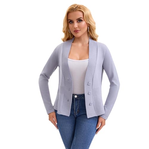Women's V-Neck Button Front Cardigan, Long Sleeve Fitted Ribbed Knit Fall Winter Sweater3