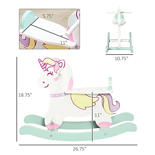 Qaba Wooden Rocking Horse Toddler Rocker Ride On Unicorn For 1-3 Years Old Baby Toy Girl And Boy Gift #TOP2