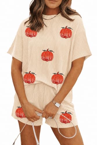 Image of Womens Pajama Sets 2 Piece Pjs Sleepwear Soft Comfy Short Sleeve Tops and Shorts Lounge Set Loungewear Outfit