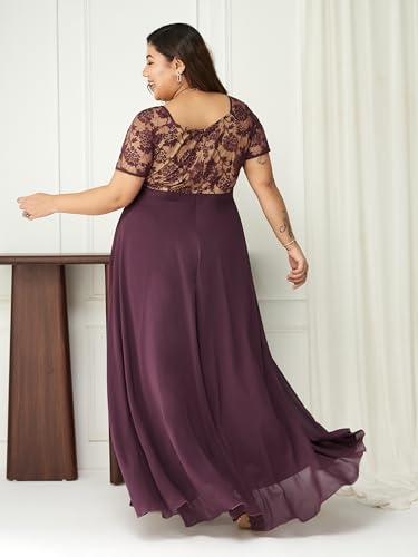 Image of Miss Chase A+ Women's Floral Printed Relaxed Fit V -Neck 3 /4Th Sleeve Georgette Maxi Dress