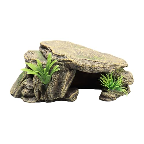 Milisten 1個 魚 タンク 造園 装飾 爬虫類 隠れ 洞窟 魚 タンク 岩場 魚 ボウル 付き 水族館 砂利 ミスト 爬虫類 生息地 水族館 ポンプ 水族館 空気 ポンプ タンク カメ 樹脂