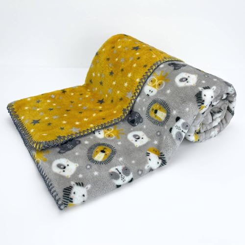 baby idea - Copertina Neonato Invernale Di Alta Qualità Calda e Morbida Con Profilo Ricamato a Mano Copertina Pile Lettino Made In Italy (135 X 110, Lion)