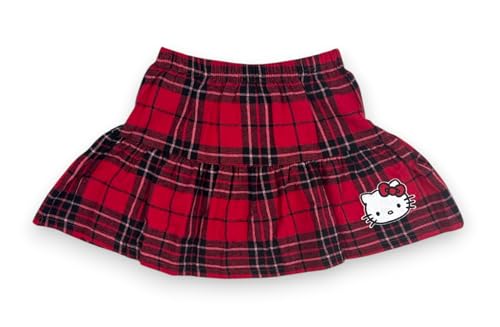 Image of Hello Kitty Girls 2-Piece Outfit Set, Long Sleeve Fleece Sweatshirt and Plaid Flannel Skirt, Fall Winter Clothing - Red Plaid 5-6