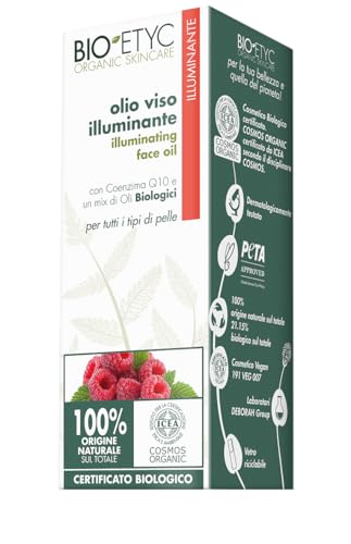 Bio-Etyc, Organic Skincare, Illuminante Viso, Olio con Coezima Q10, Per Tutti i Tipi di Pelle, Effetto Pelle Nutrita e Luminosa, 30ml