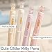 MOZXIRZ 4 Pcs Cute Retractable Pens Cat Gel Pens Gliiter Aesthetic Pen 0.5mm Fine Point Black Ink Smooth Writing Kawaii Cartoon Kitty Pen for Women Girls Office School Supplies (4Pcs Gliiter Cat)