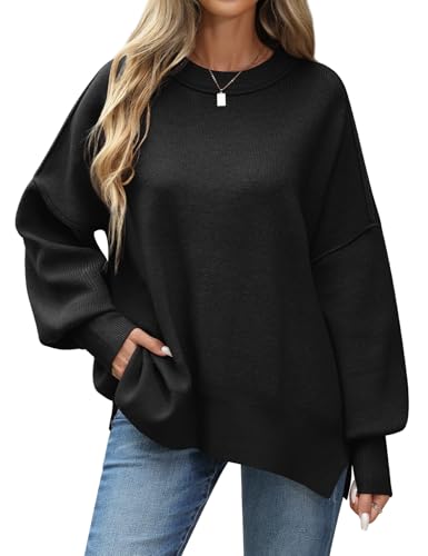 CMTOP Pull Femme Hiver Chic et Elegant Oversize Pull Chaud Décontracté Manches Longues Col Rond Pullover Tricot Sweat Haut Thermique Automne