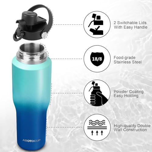 Image of Insulated Water Bottle 40oz with Straw /Spout Lids, Stainless Steel Water Bottles Keep Cold 24h&Hot 12h, Metal Water Bottle with Straw that Fits in Cup Holder, Water Bottle Leak-proof,BPA Free