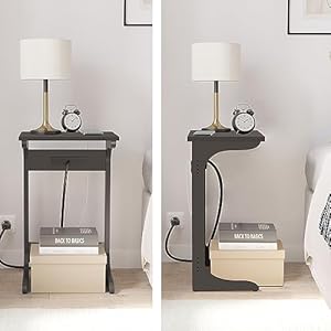 TUTOTAK C Shaped End Table with Charging Station, Side Table, Couch Table for Small Spaces, Tv Tray Table with 2 USB Ports and Outlets, Living Room, Bedroom TB01BK044 TUTOTAK C Shaped End Table with Charging Station Side Table Couch Table for Small Spaces Tv Tray Table with 2 USB Ports and Outlets Living Room Bedroom TB01BK044