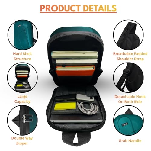 Image of Tukzer ABS Hard Shell Sling Bag Aliens Series 180Open Crossbody Side Shoulder Bag for Mens, Women, Office,Travel,Everyday Mini Backpack for iPad,Tablet,Smartphone,Charger,Headphone,HDD,Camera(01-TBL)