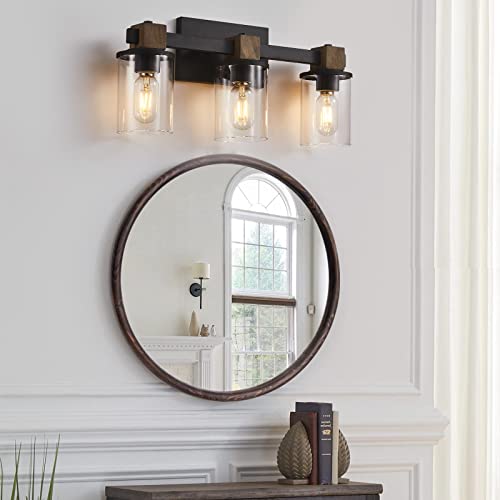 Punsoko Vanity Lights, 20'' Farmhouse Bathroom Light Fixtures With Clear Glass Shade For Bathroom, 3 Light Bathroom Vanity Light Over Mirror(Black, 3-Light) #TOP5