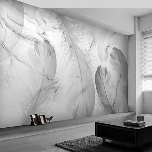 XTSWallpaper Carta Da Parati Murale 3D Effetto - 400X280Cm Grigio Trama Piume in PVC Autoadesiva Fotomurali Quadri Decorazione