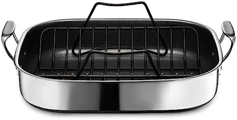 HexClad Hybrid Nonstick Roasting Pan with Rack, Dishwasher and Oven Friendly, Compatible with All Cooktops