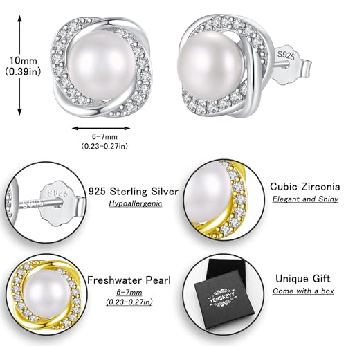 Pearl Earrings for Women Freshwater Cultured Pearl Stud Earrings 925 Sterling Silver Cubic Zirconia Stud Earrings for Mother Her4