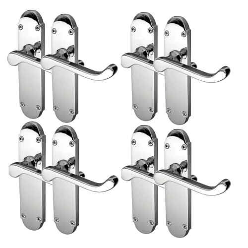 Epsom Door Handle Polished Chrome Scroll Door Handle Set - Victorian Style Internal and External Lever Door Handles with Backplate 170mm x 42mm Sets 4
