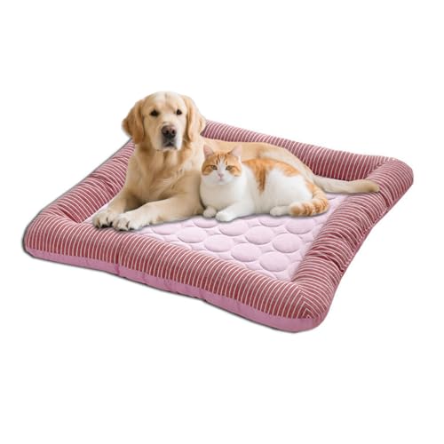 JEATHA Summer Dog Cooling Mat Chill Pad for Cats Puppies Pressure Activated Gel-Free Alternative Soft Bed for Hot Weather Pink Large