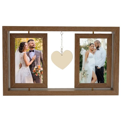 KTCINA 4x6 Rotating Floating Picture Frames, Double Sided Photo Frames Vertical or Horizontal Display Tabletop Display Wooden Wedding Picture Frame Decor for Family Wedding Birthday(2-Photo)